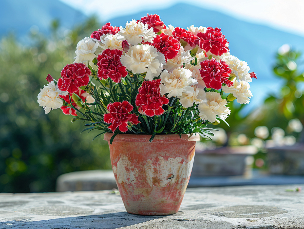 fleurs œillets pot